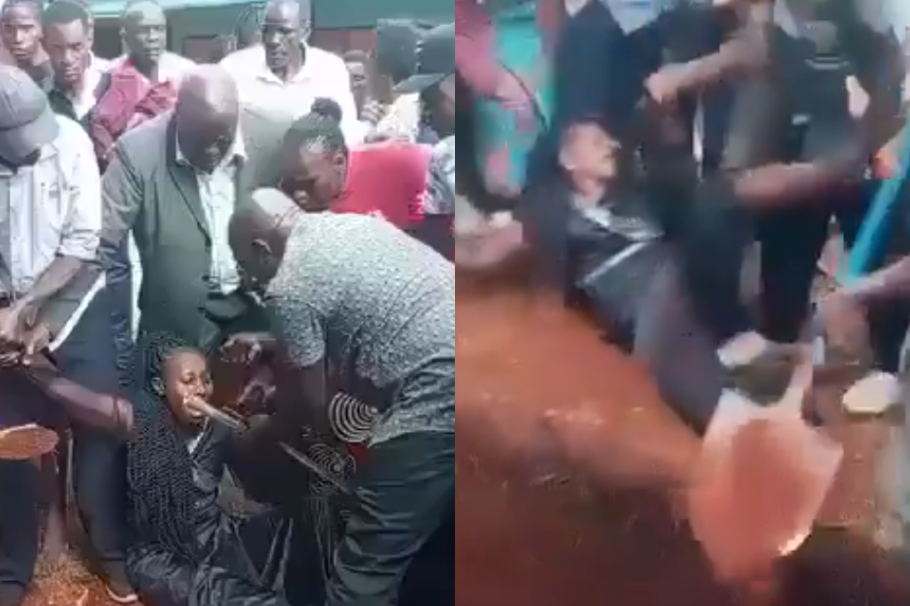 Photocollage of a woman being assaulted during a burial in Nyamira